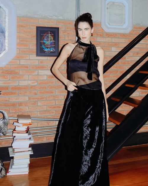 Black Organza Bow Blouse
