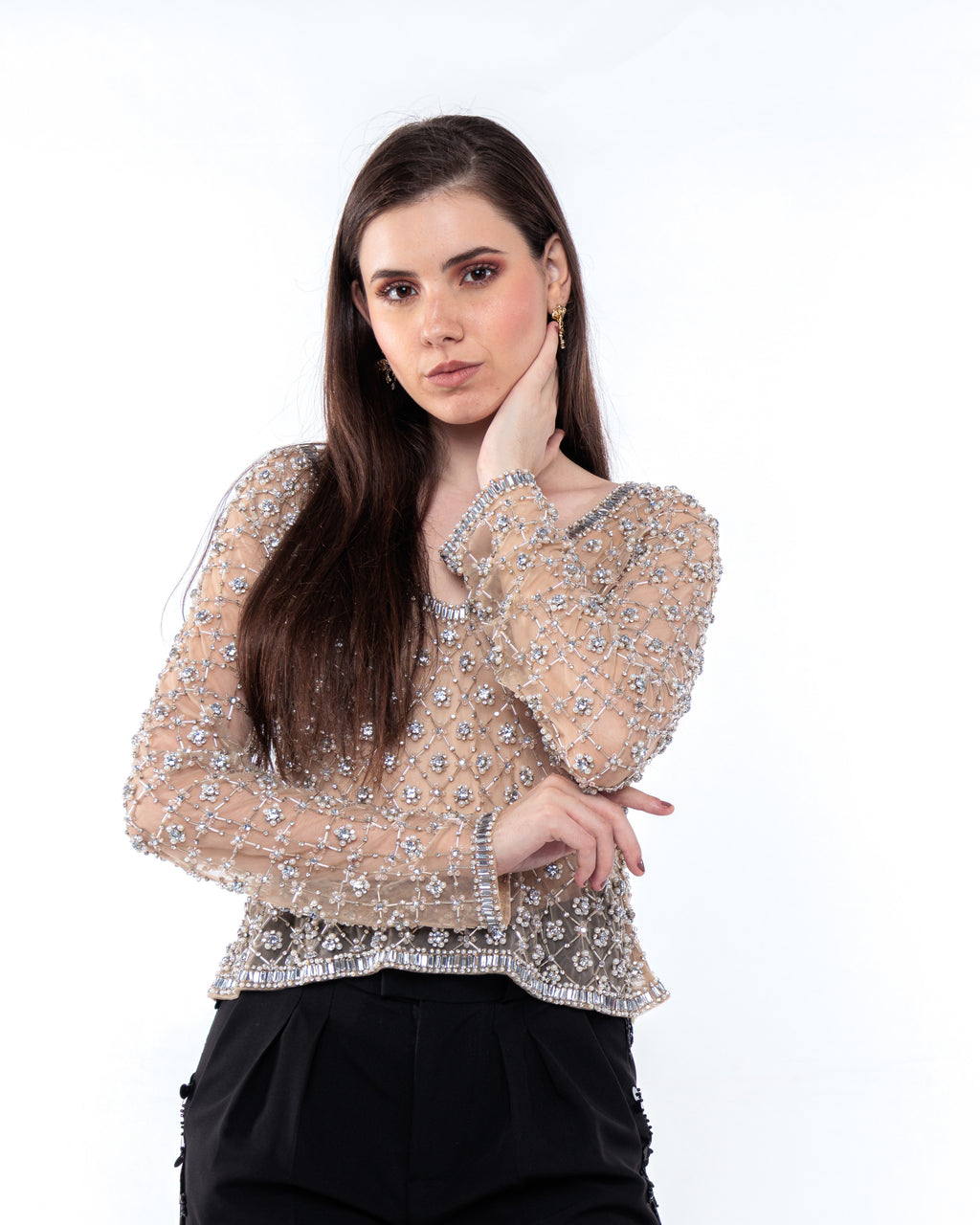 Blusa Tule Bordada da Yasoli, no corpo