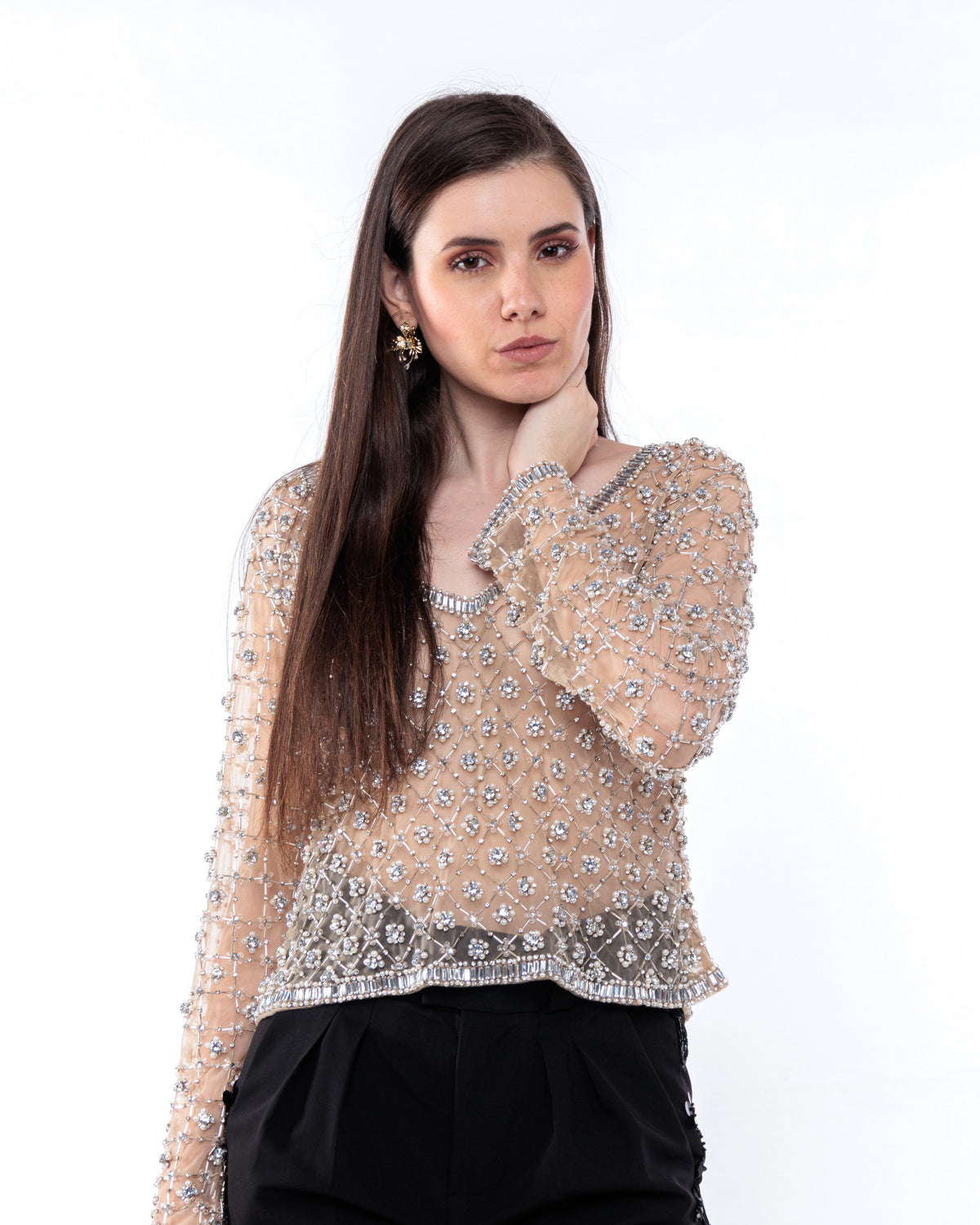 Blusa Tule Bordada da Yasoli, vista lateral