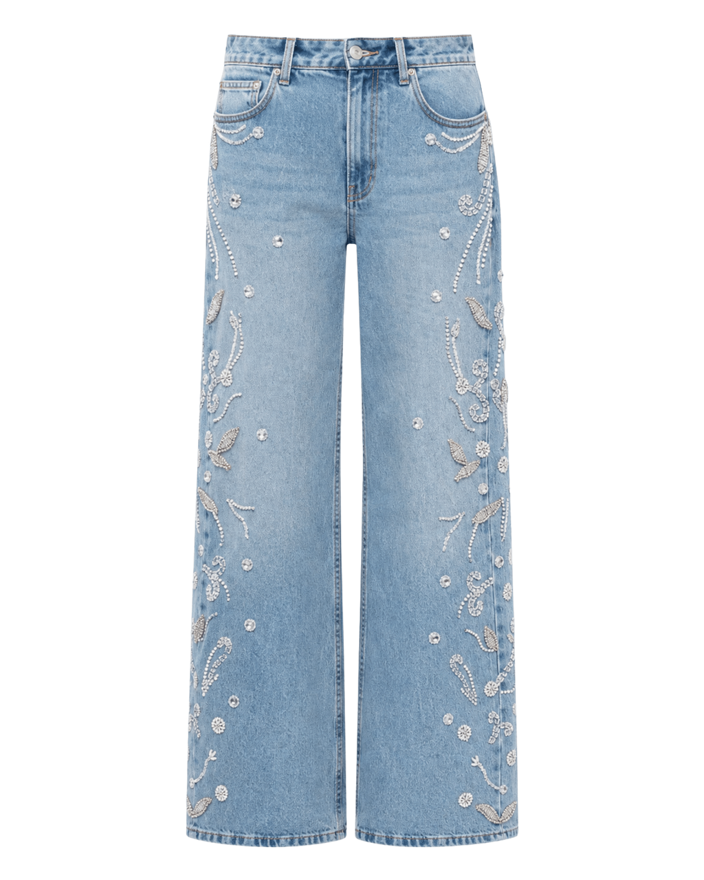 Pants Jeans Embroidered White