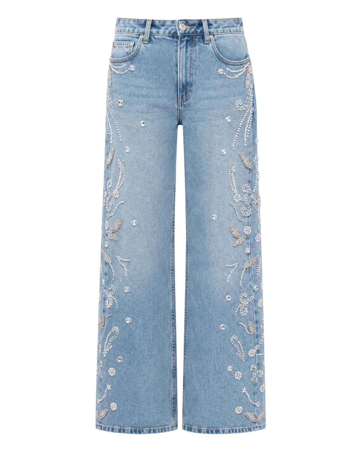 Pants Jeans Embroidered White