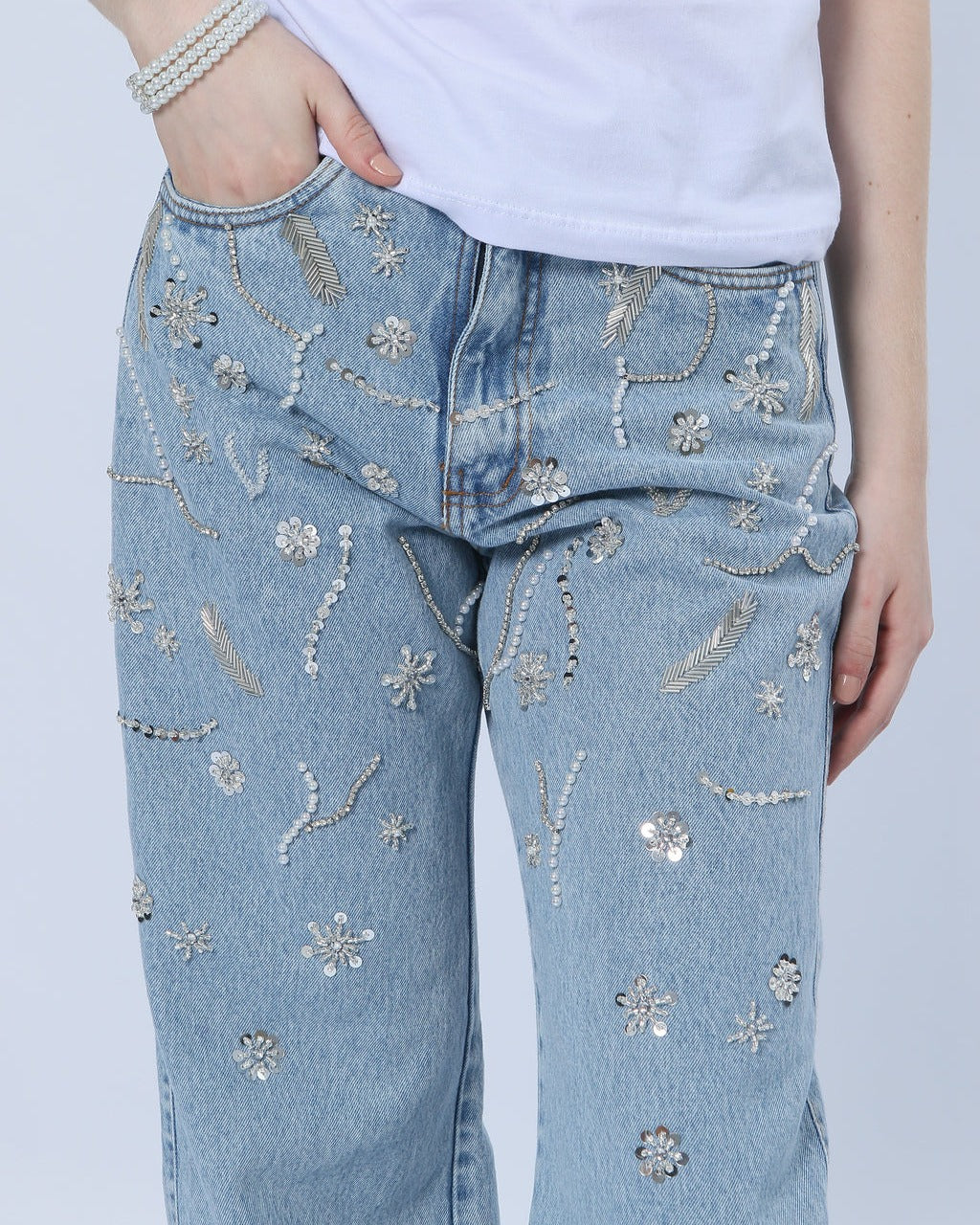 Pants Jeans Embroidered Flowers
