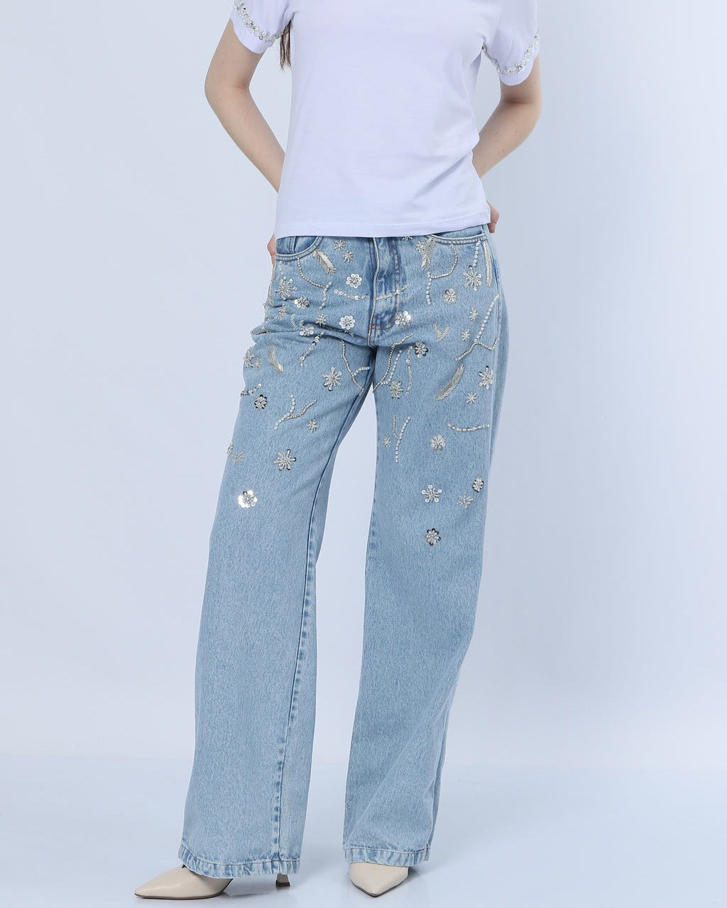 Pants Jeans Embroidered Flowers