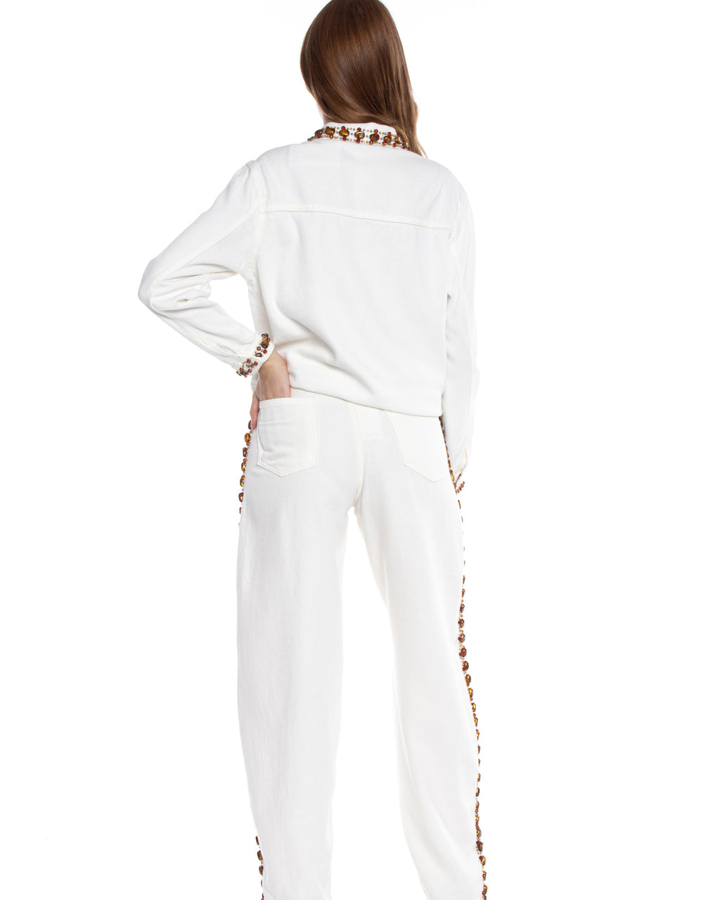 Shirt Jeans Off White Embroidered by Yasoli with the matching pants, back view, full look