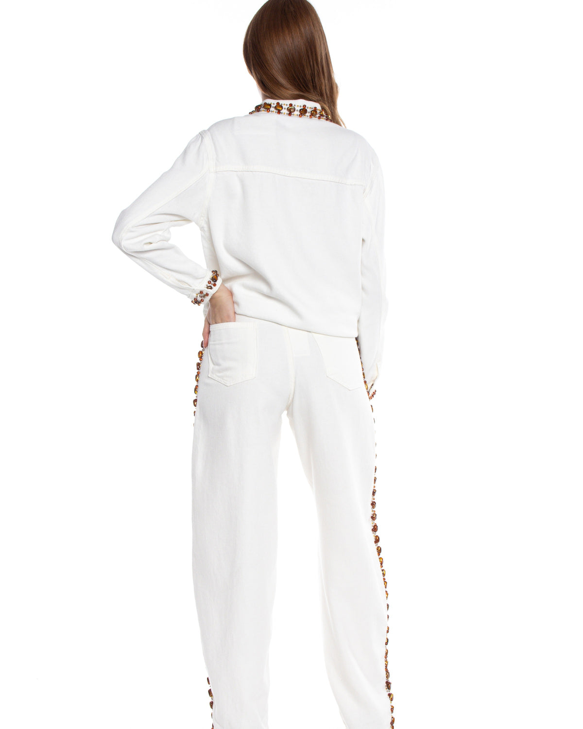 Shirt Jeans Off White Embroidered by Yasoli with the matching pants, back view, full look