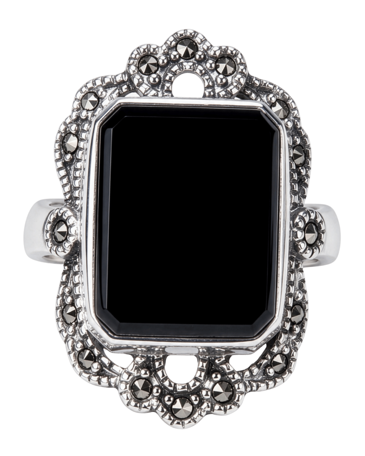Ring Onyx Silver Marcasite