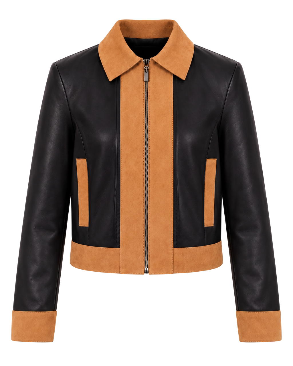 Rhea Trucker Jacket Black and Tobacco Khaki by NADI