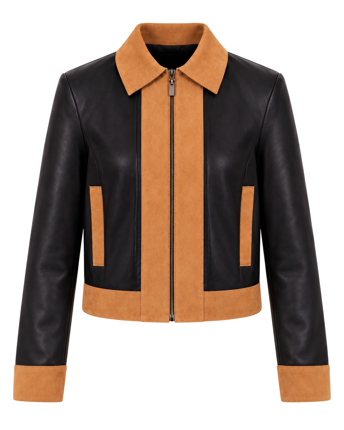 Rhea Trucker Jacket Black and Tobacco Khaki by NADI