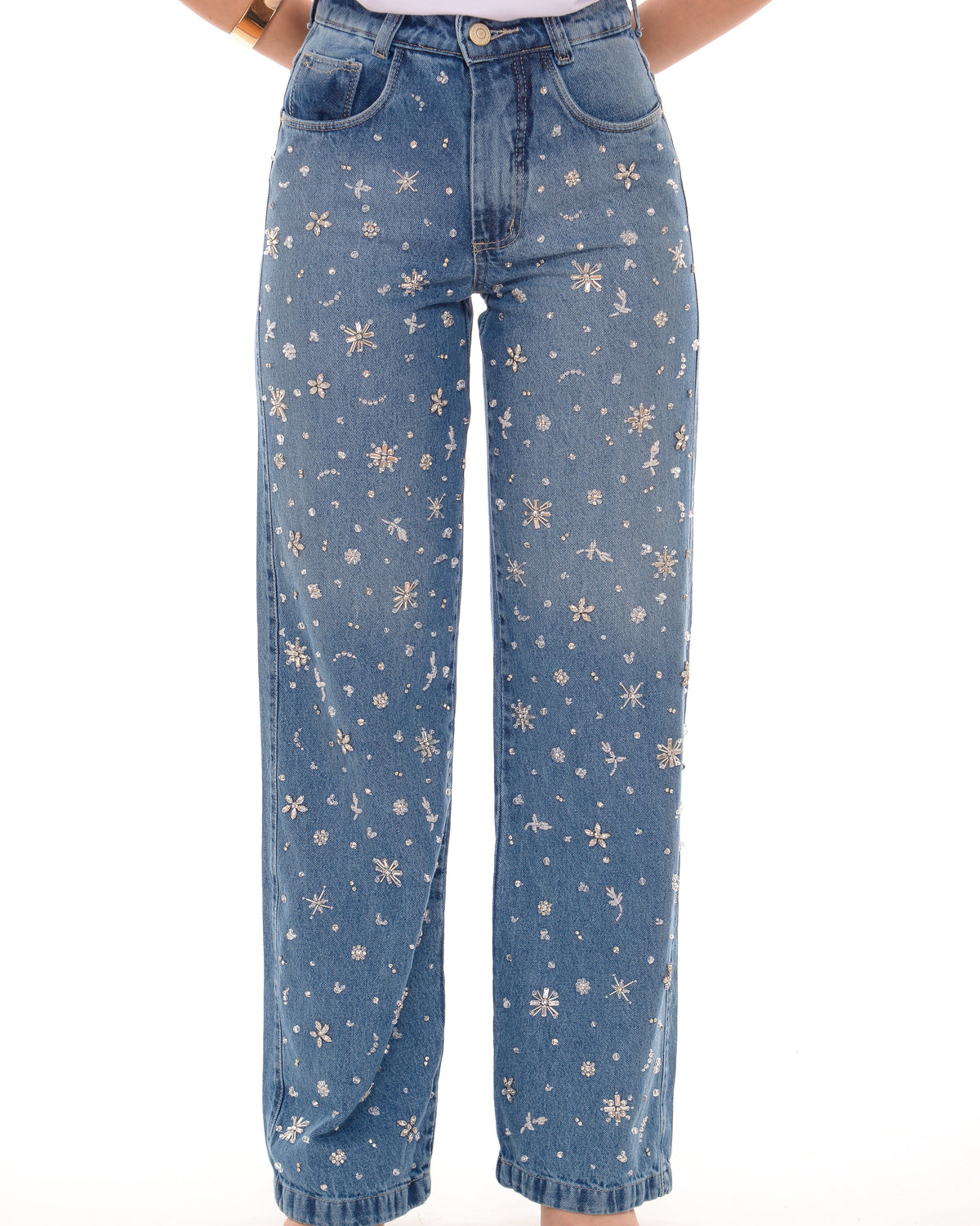Pants Jeans Embroidered All Crystal