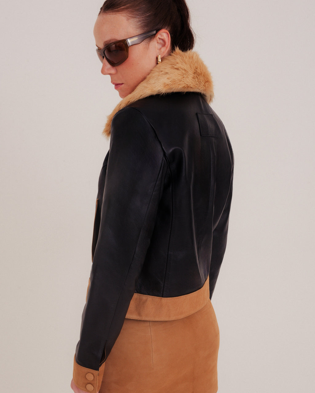 Rhea Trucker Jacket Black and Tobacco Khaki by NADI 3