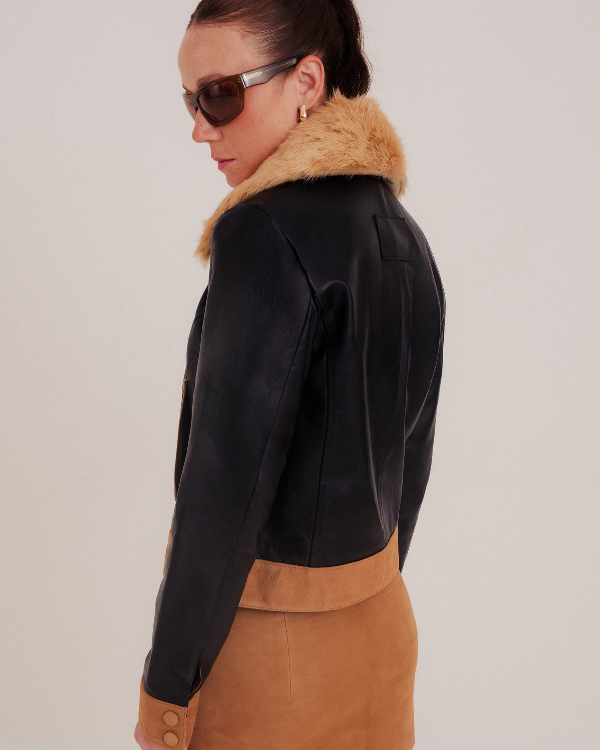 Rhea Trucker Jacket Black and Tobacco Khaki by NADI 3