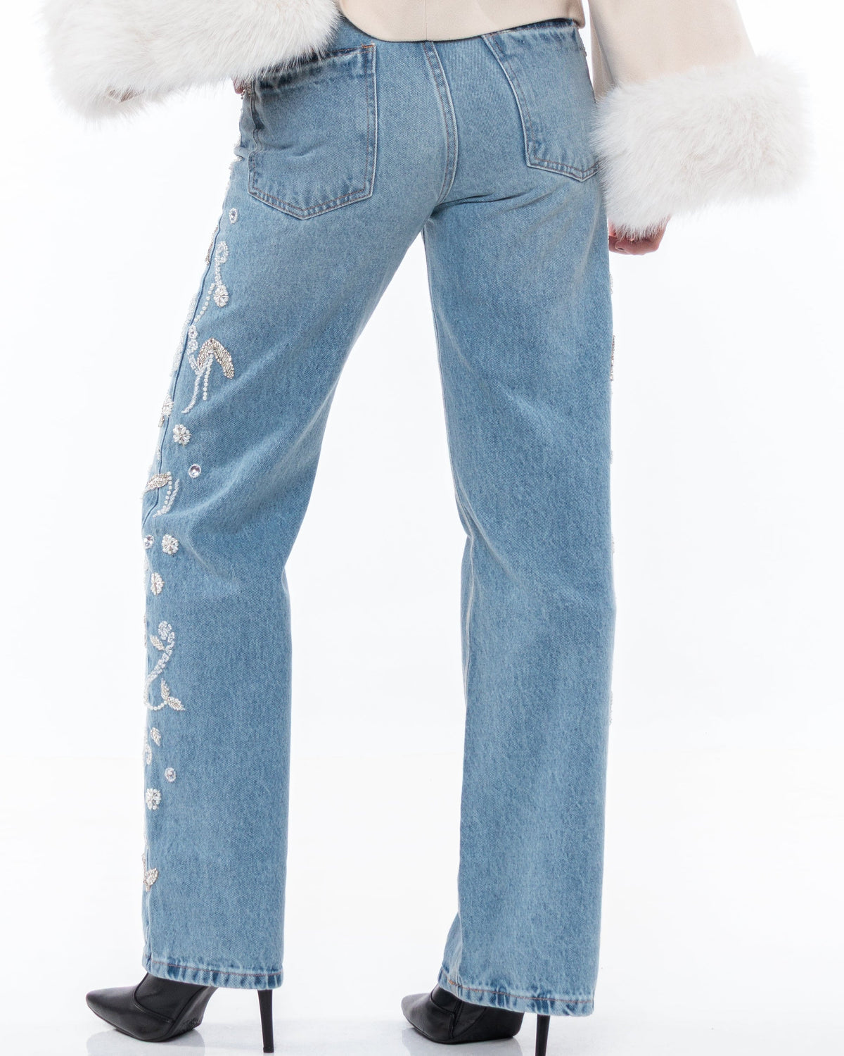 Calça Jeans Bordada Branca