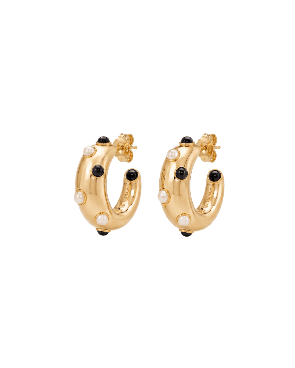 Earring Hoop Gold Dots Black