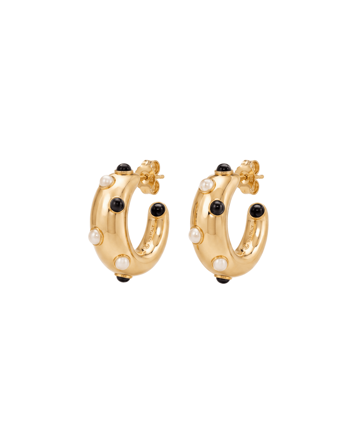 Earring Hoop Gold Dots Black