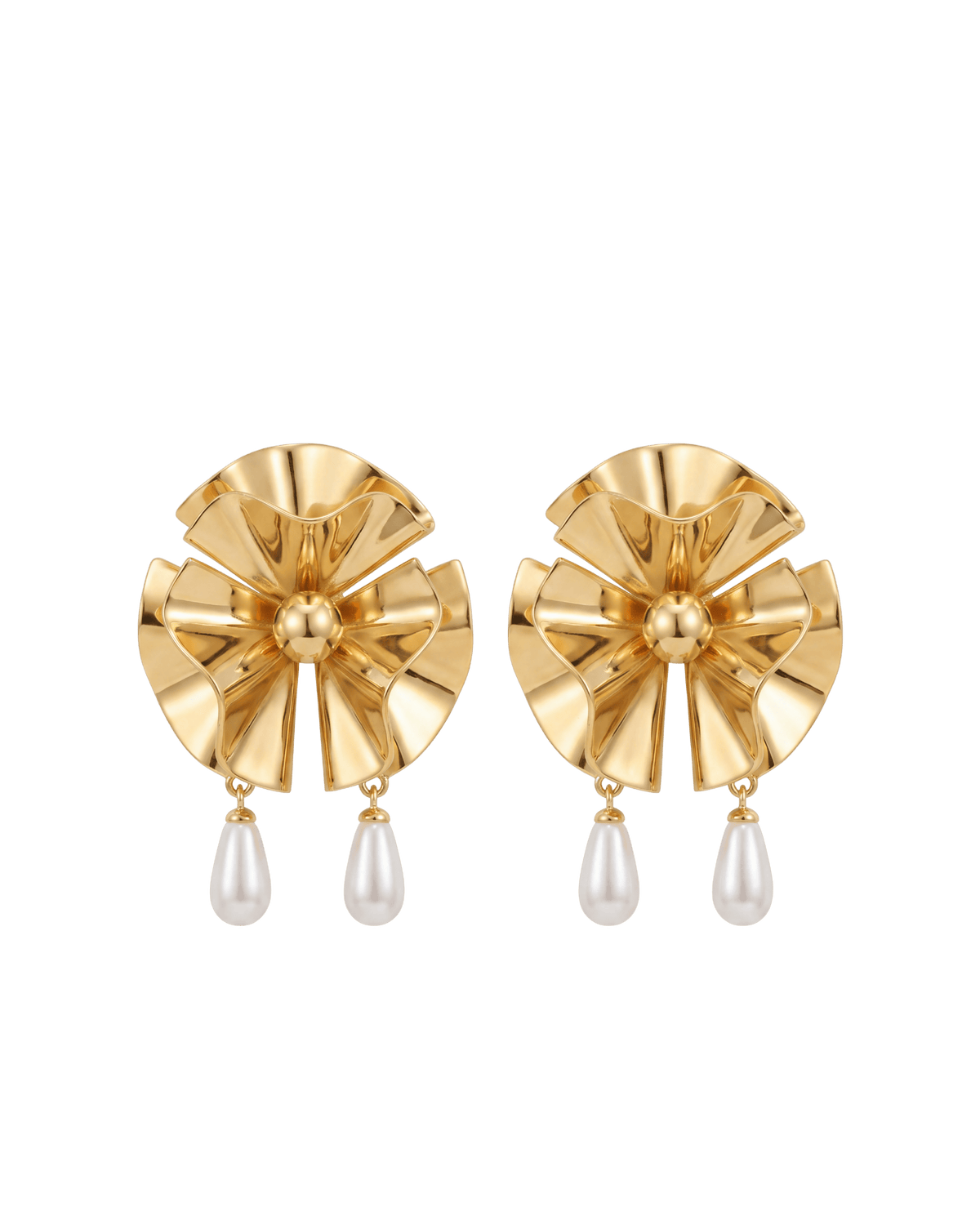 Earring Flower Pearl Double