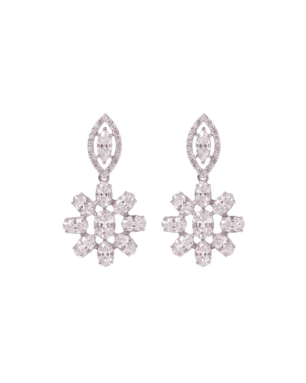 Earring Flower Marquise Zirconia Silver