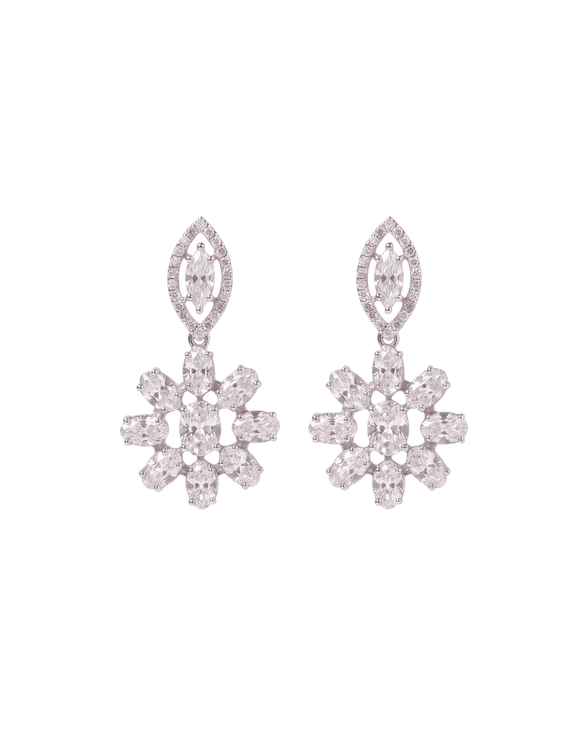 Earring Flower Marquise Zirconia Silver