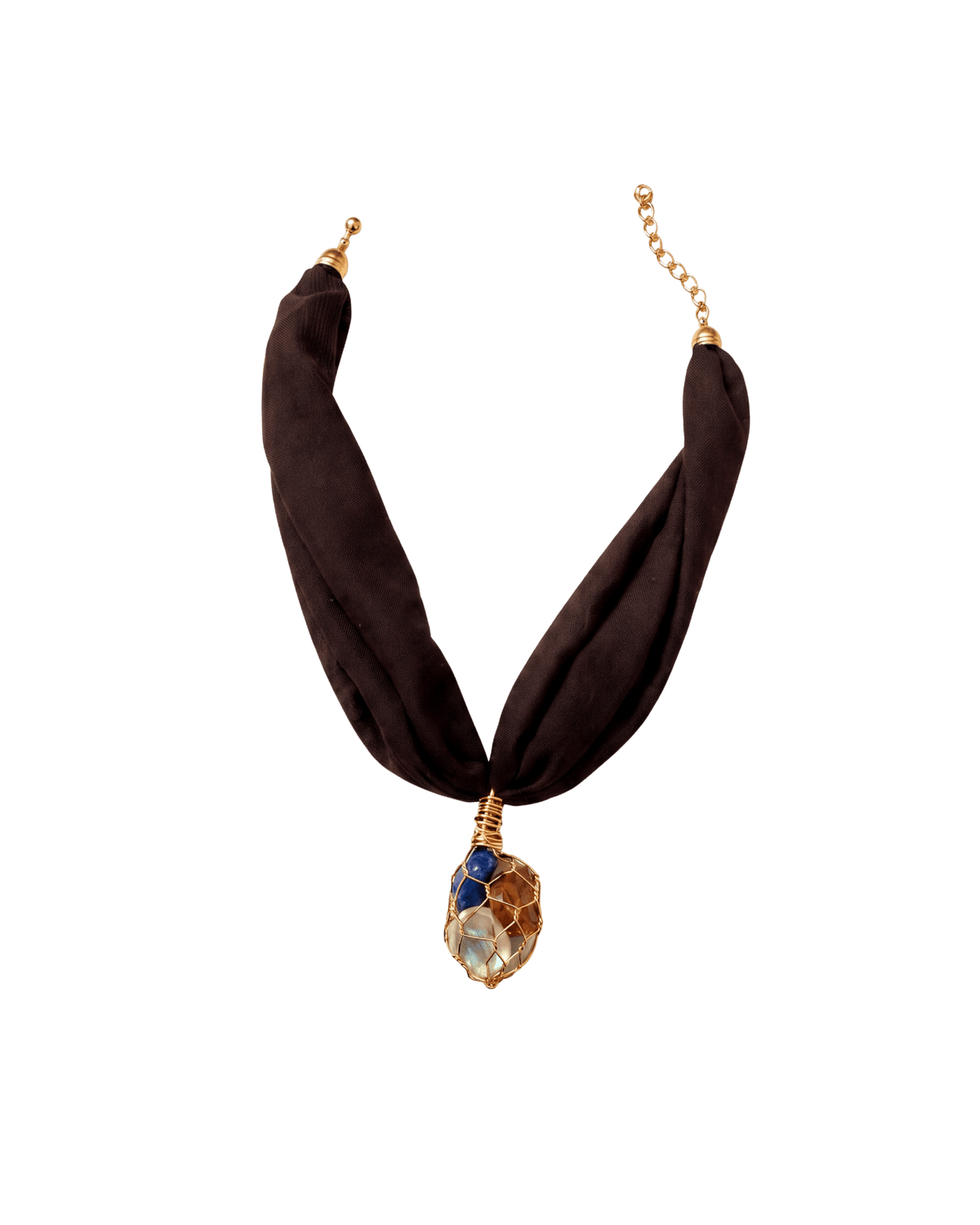 Necklace Scarf Brown Stones Net