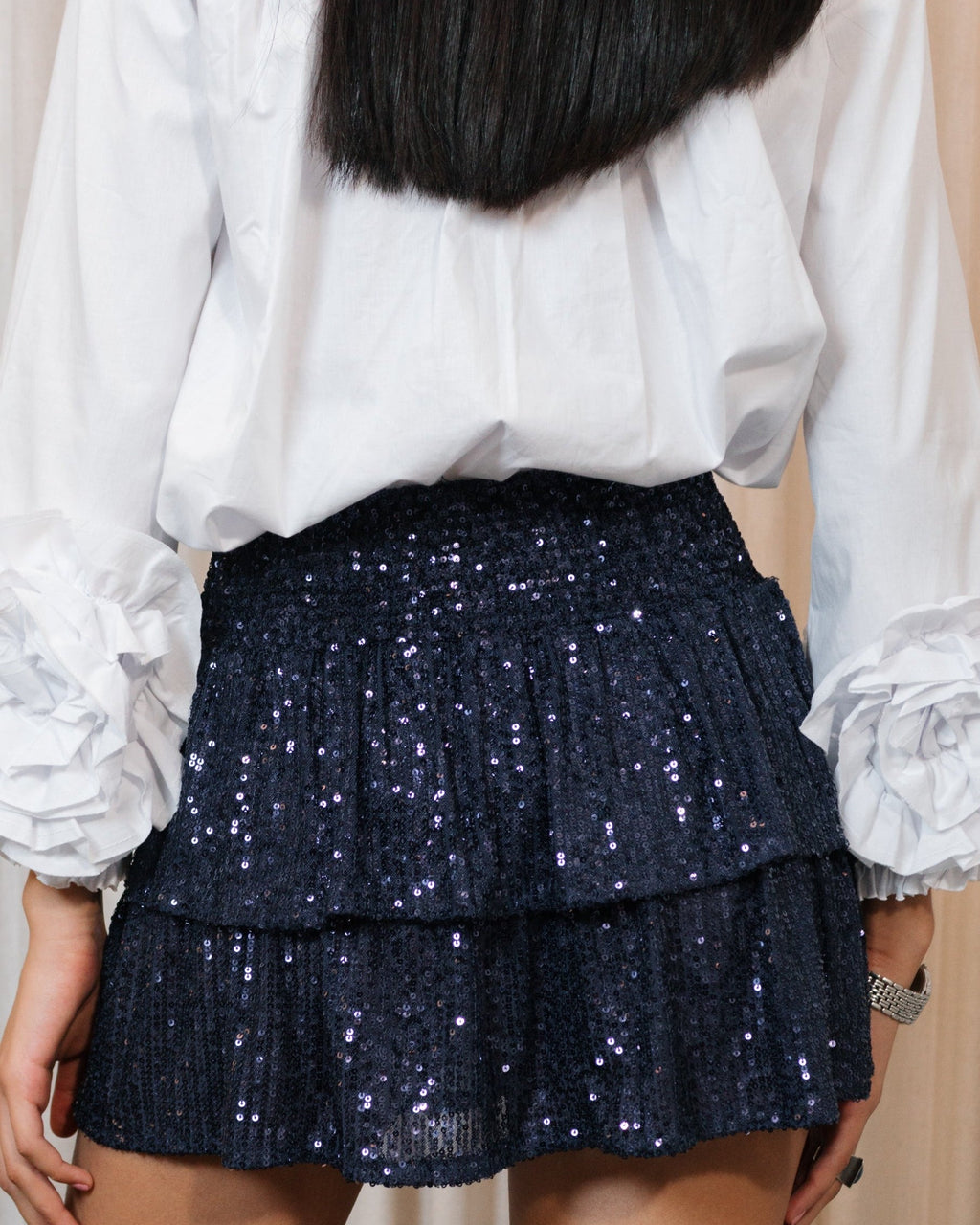 Skirt Ruffled Sequin Navy